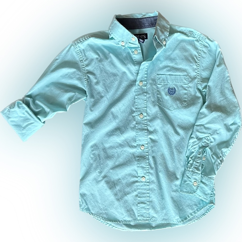 Boys Button Down Long Sleeve Teal Shirt Small - Chaps